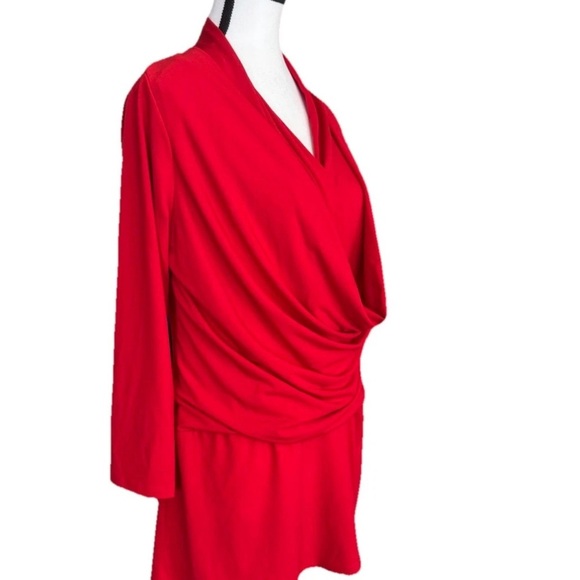 Ashley Stewart Red Draped Cowl Neck Top Blouse Women's Size 12 Long Sleeve - Picture 2 of 6